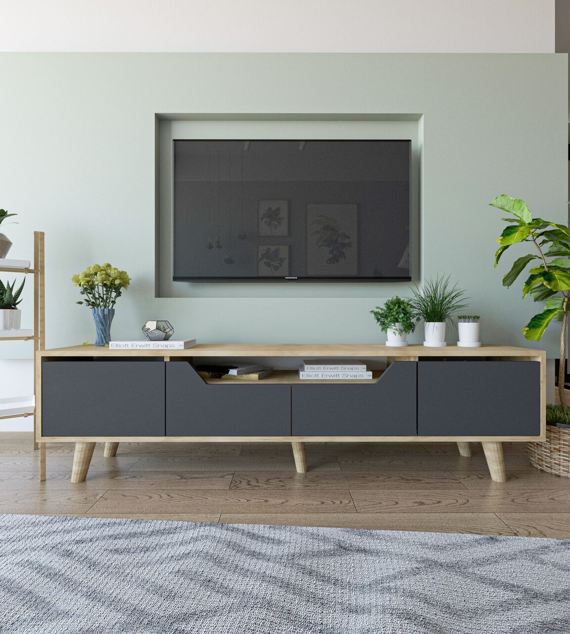 Comoda TV, Hanah Home, Roma 180, 180x48x29.8 cm, PAL, Stejar safir / Antracit - imagine 7